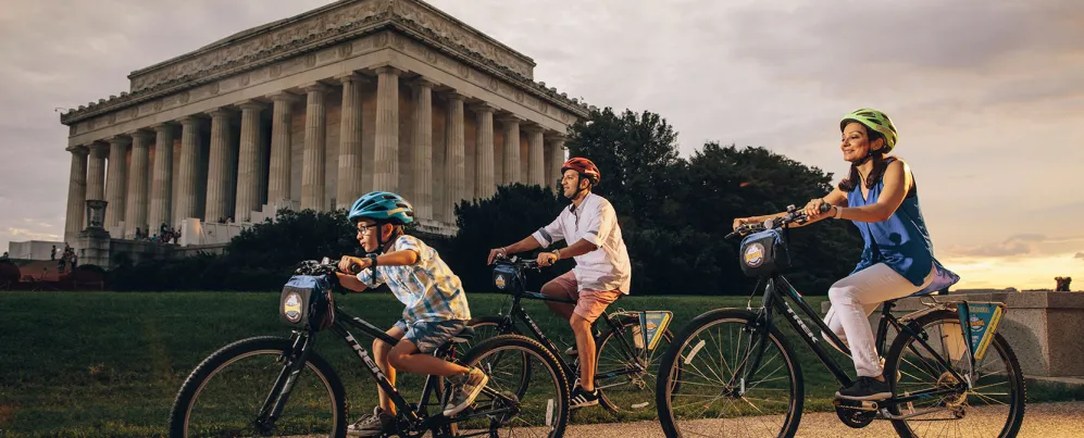 Biking near the Lincoln Memorial on the National Mall, Washington DC
