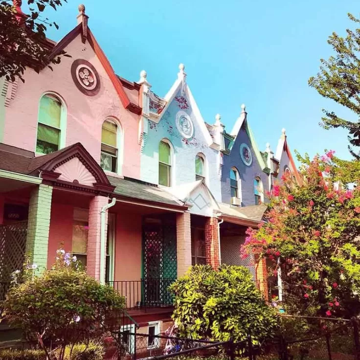 @heylizrose - Brightly colored rowhomes in DC's H Street NE neighborhood